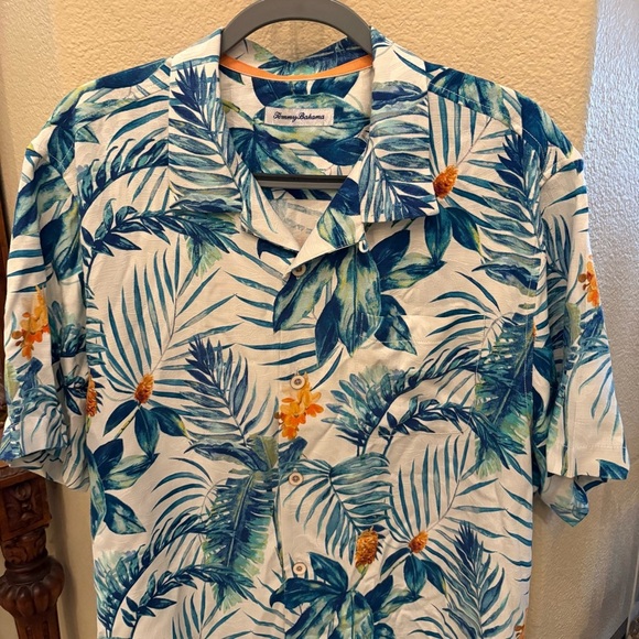 Tommy Bahama Men Blue and Orange 100% Silk Hawaiian Buttoned Shirt Size Large - Picture 2 of 6